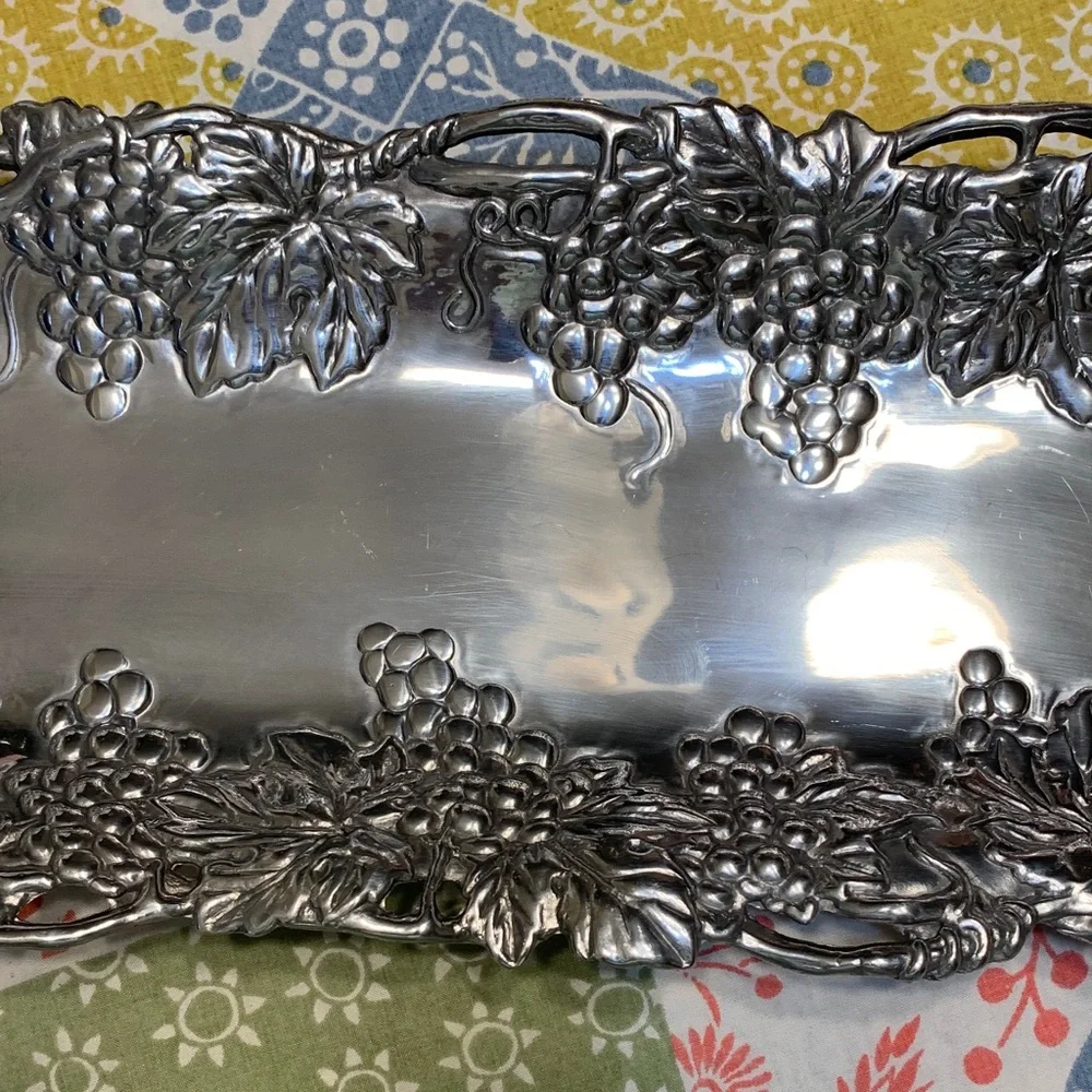 Vintage Arthur Court 1995 Silver Rectangular Grape Motif Tray - Picture 5 of 14